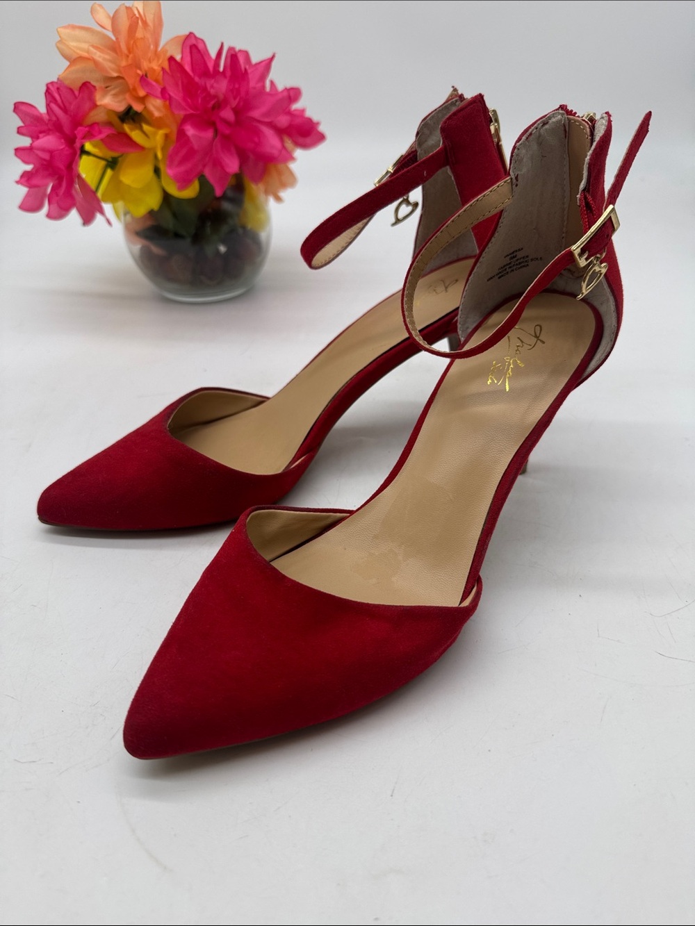 Thalia Sodi Red Pointed Toe Ankle Strap Heels Size 9